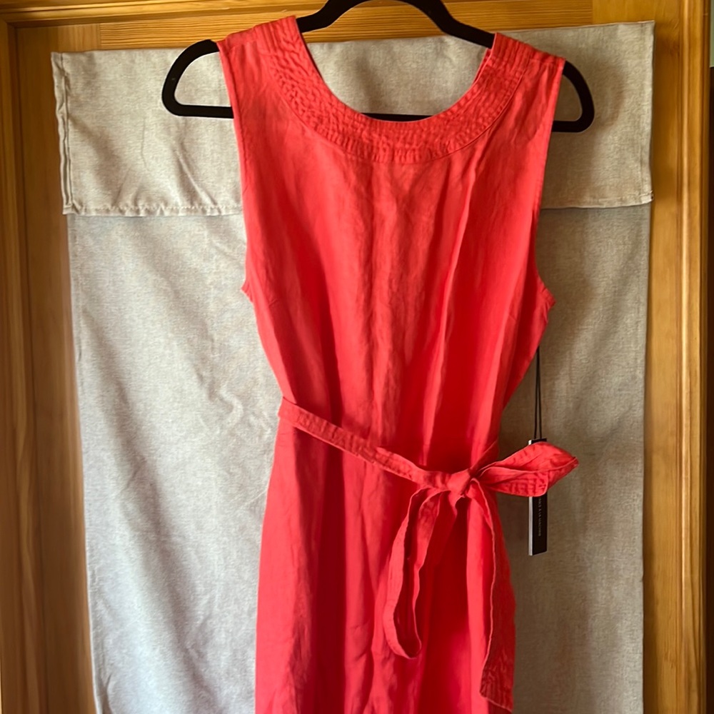 Light linen midi dress peachy summer color